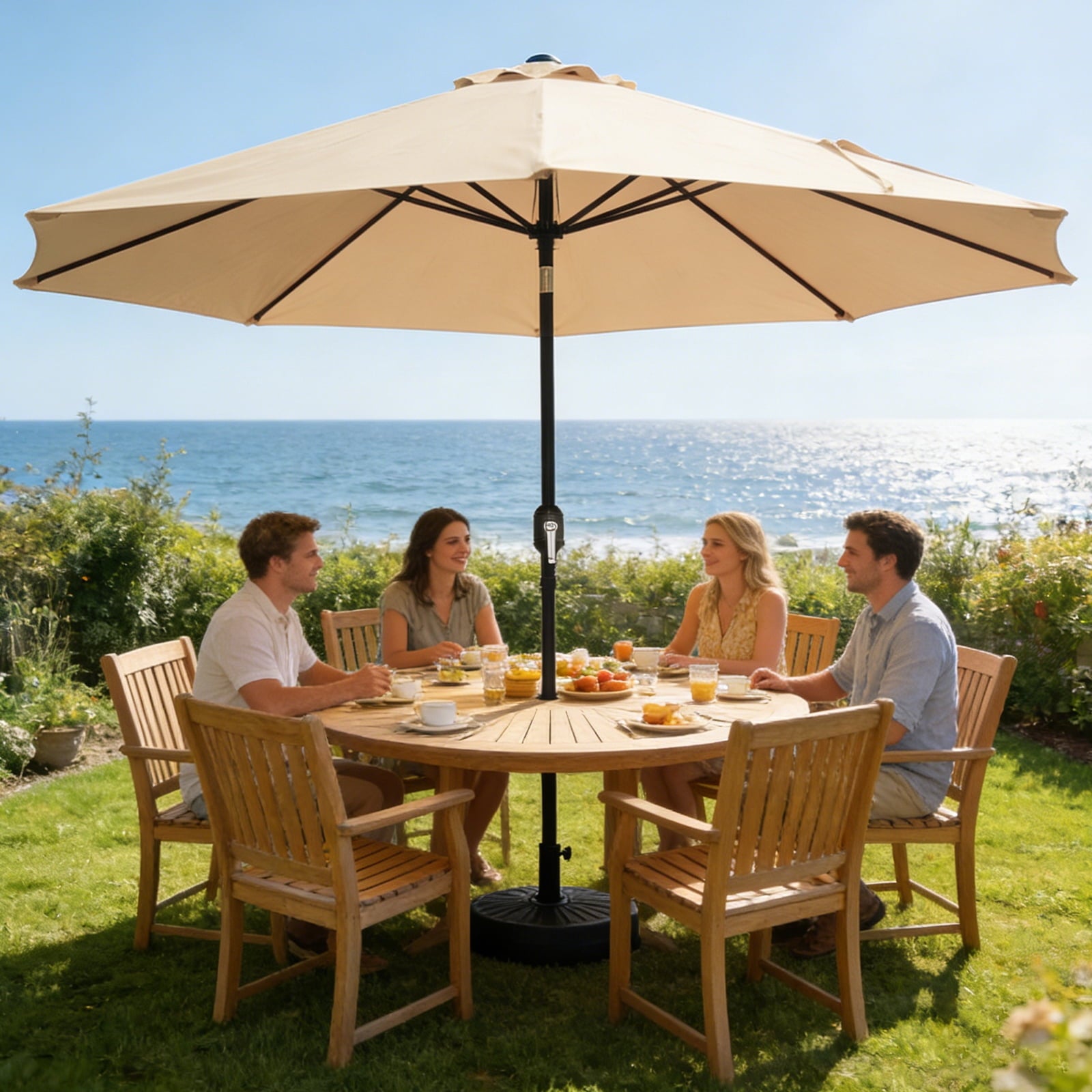 WLLJOY 9FT Outdoor Patio Umbrella Table Market Umbrella with Push Button Tilt/Crank, UV Protection Waterproof Suitable for Garden, Deck, Khaki
