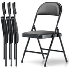 Folding Chair 4 Pack, Comfy PU Leather Padded Folding Chairs for Outside and Indoor, Heavy Duty Portable Foldable Metal Commercial Seat for Home Office, Dorm, Party, Backyard, Lawn, Patio
