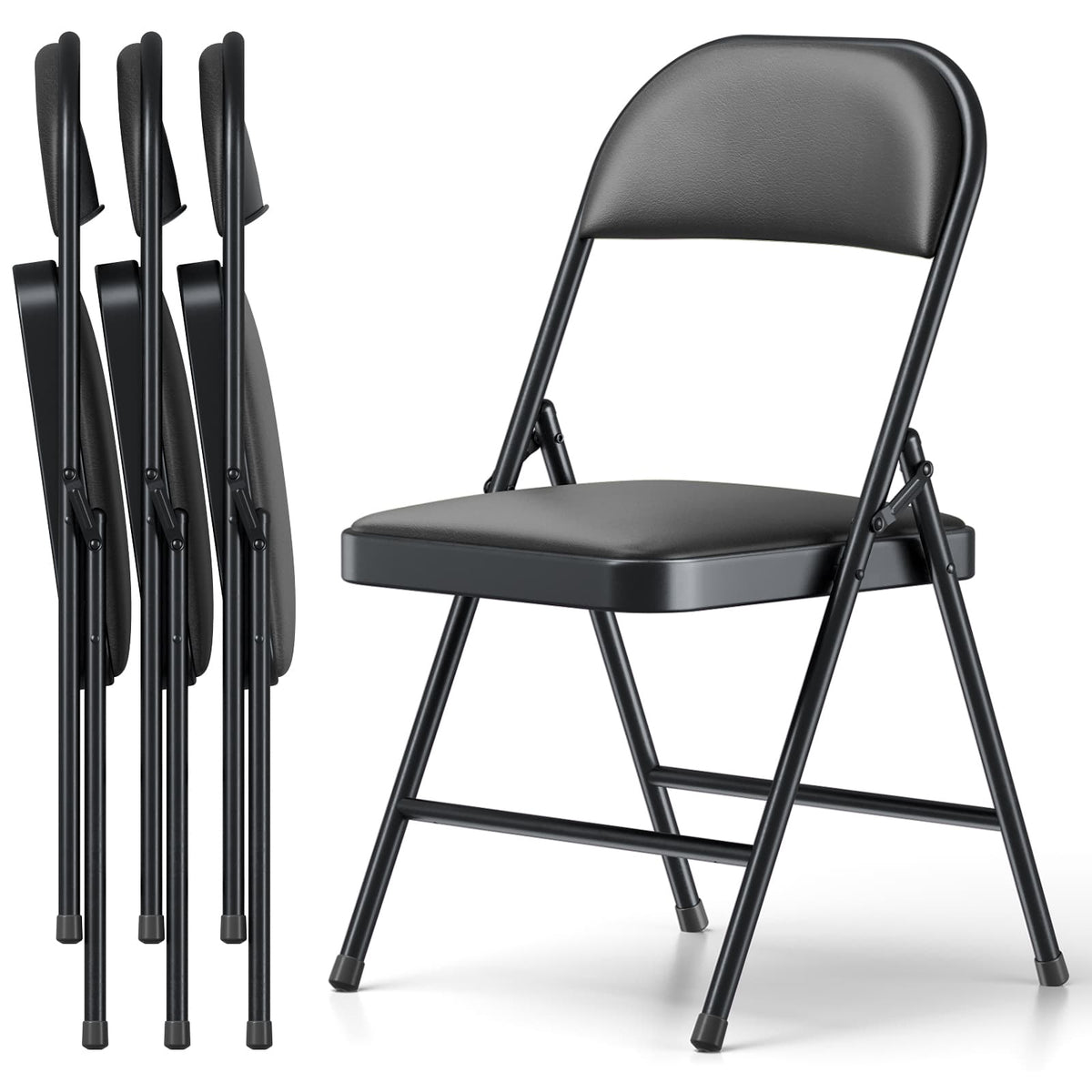 Folding Chair 4 Pack, Comfy PU Leather Padded Folding Chairs for Outside and Indoor, Heavy Duty Portable Foldable Metal Commercial Seat for Home Office, Dorm, Party, Backyard, Lawn, Patio