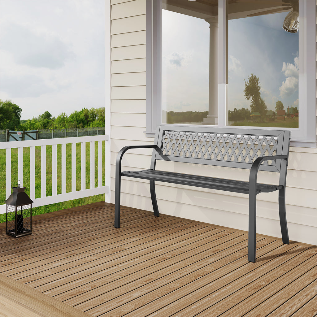 47" Outdoor Garden Bench, Patio Bench with Backrest, Weatherproof, Black