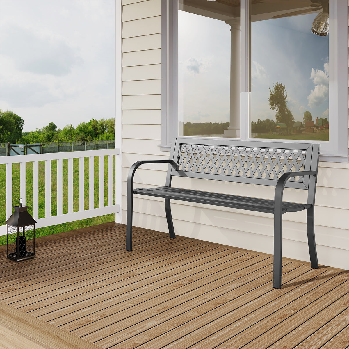 47" Outdoor Garden Bench, Patio Bench with Backrest, Weatherproof, Black