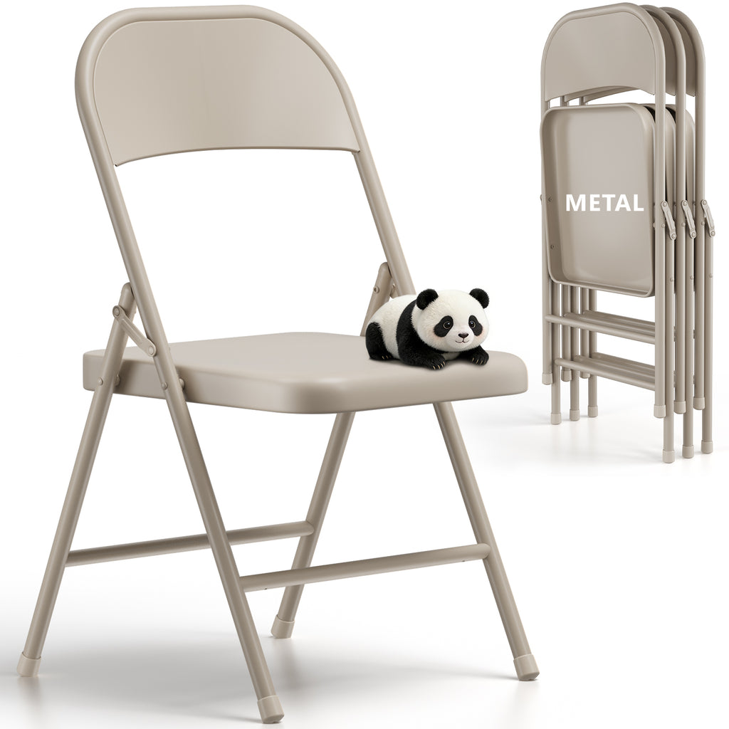 HaiNova All Iron Steel Folding Chair 4 Pack,Durable Portable,Capacity 350 lbs, Indoor/Outdoor Dual-Use Seating for Various Occasions, Khaki
