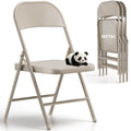HaiNova All Iron Steel Folding Chair 4 Pack,Durable Portable,Capacity 350 lbs, Indoor/Outdoor Dual-Use Seating for Various Occasions, Khaki