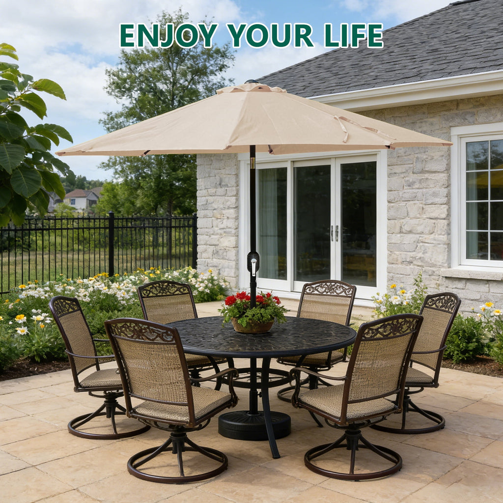 WLLJOY 9FT Outdoor Patio Umbrella Table Market Umbrella with Push Button Tilt/Crank, UV Protection Waterproof Suitable for Garden, Deck, Khaki