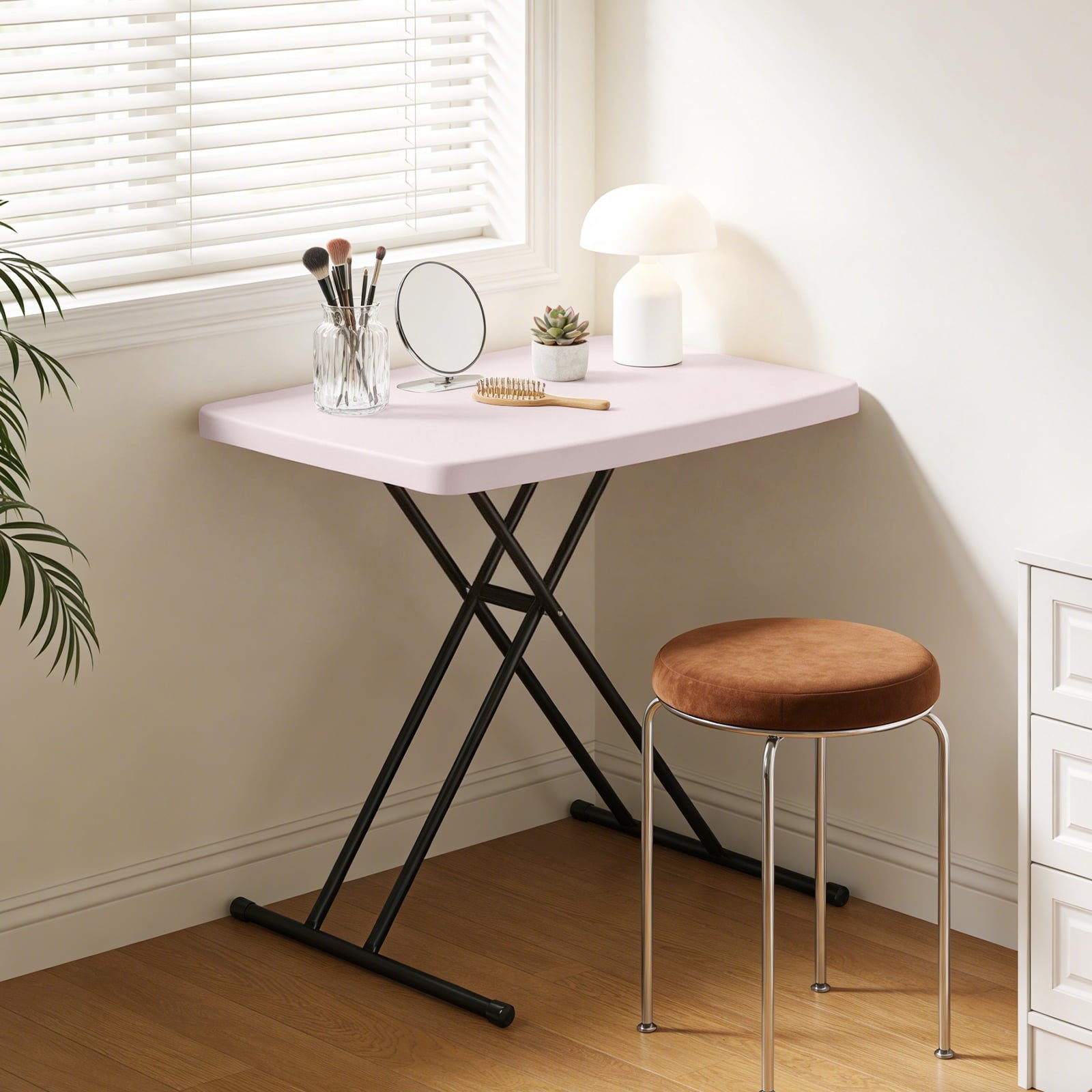 HaiNova Folding TV Tray Table, 30in Height Adjustable TV Tray for Laptop, Heavy Duty Utility Foldable Table for Small Spaces, Pink