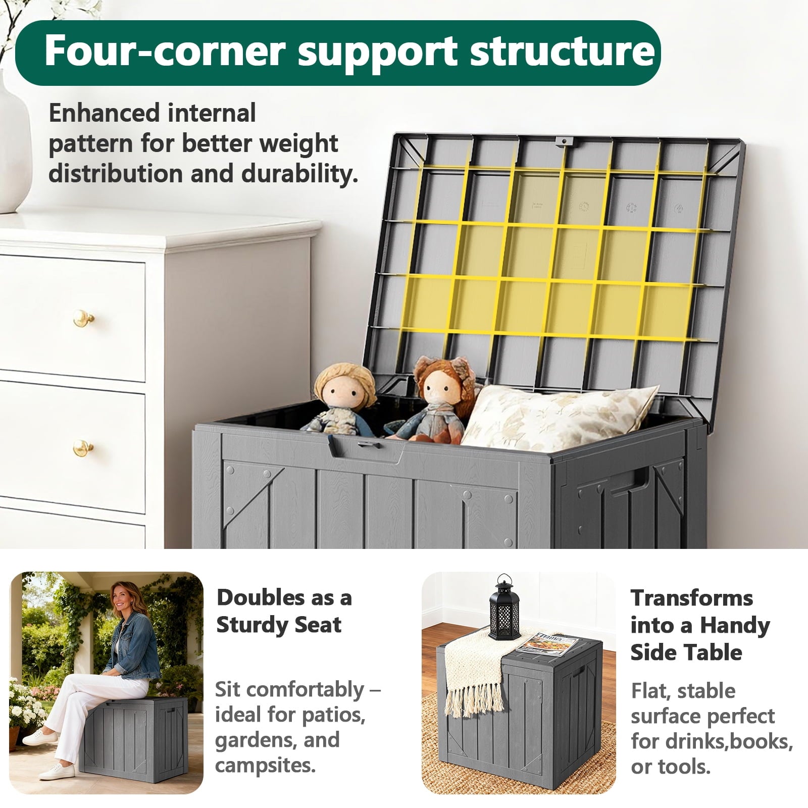 WASUHE 30 Gallon Resin Deck Box, Waterproof & Outdoor Small Storage Box for Cushion Storage and Outdoor Delivery Storage, UV Resistant, Lockable, Gray, Gray