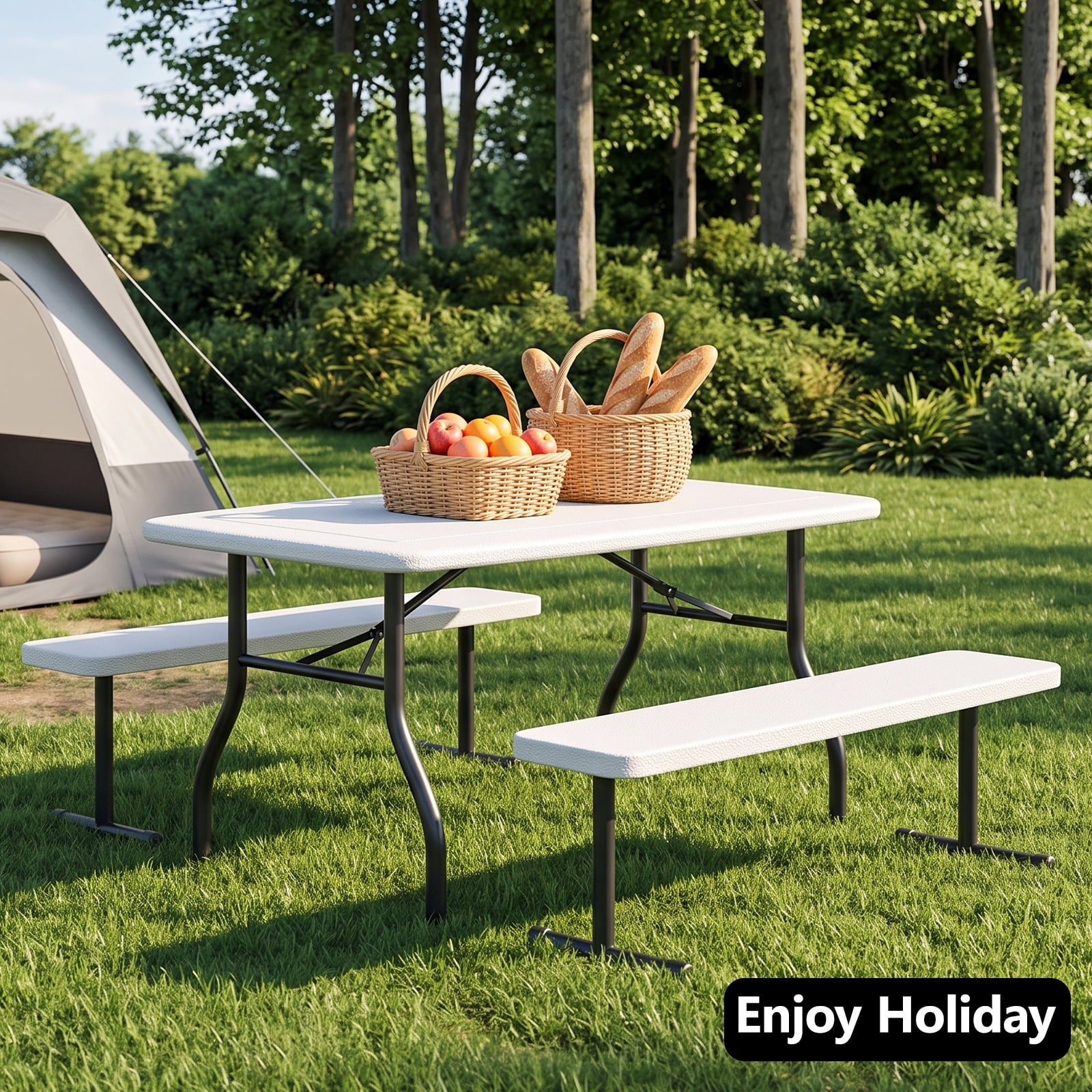 WLLJOY 3-Piece Kids Picnic Tableset, Outdoor Portable Small Table with Long Bench, Waterresistance and Easy to Clean, Suitable for Patio, Garden and living Room