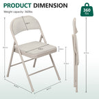 HaiNova Fabric Folding Chair 4 Pack, with Fabric Padded Cushion & Back, Metal Frame, Easy to Use and Store for Home, Office, Party, Khaki