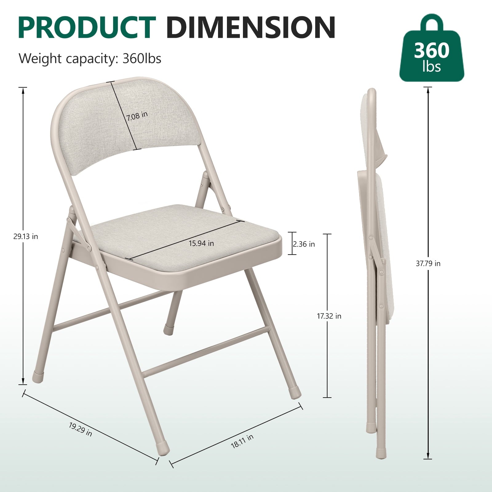 HaiNova Fabric Folding Chair 4 Pack, with Fabric Padded Cushion & Back, Metal Frame, Easy to Use and Store for Home, Office, Party, Khaki