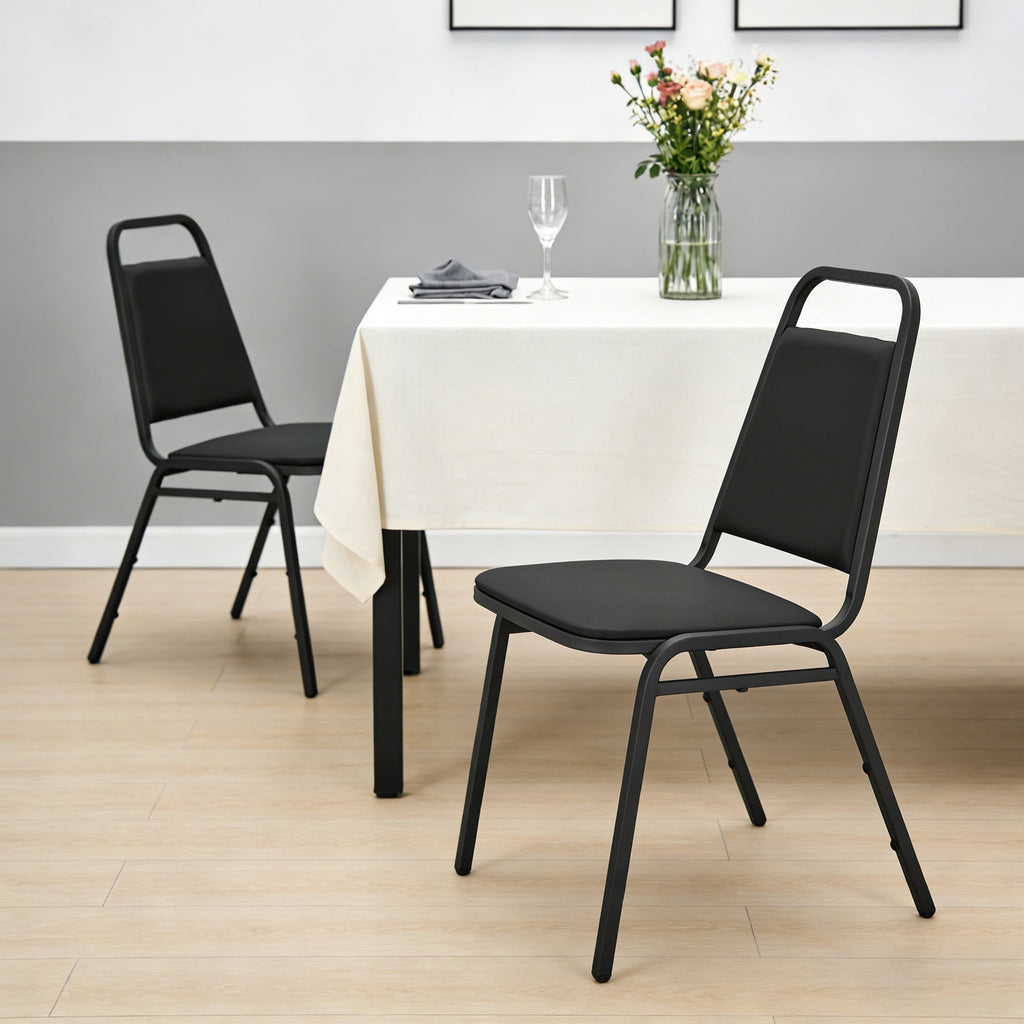 HaiNova Trapezoidal Back Vinyl Stacking Banquet Chair, Multipurpose Stacking Chair with Padded Seat and Back,for Weddings,dinners, Black