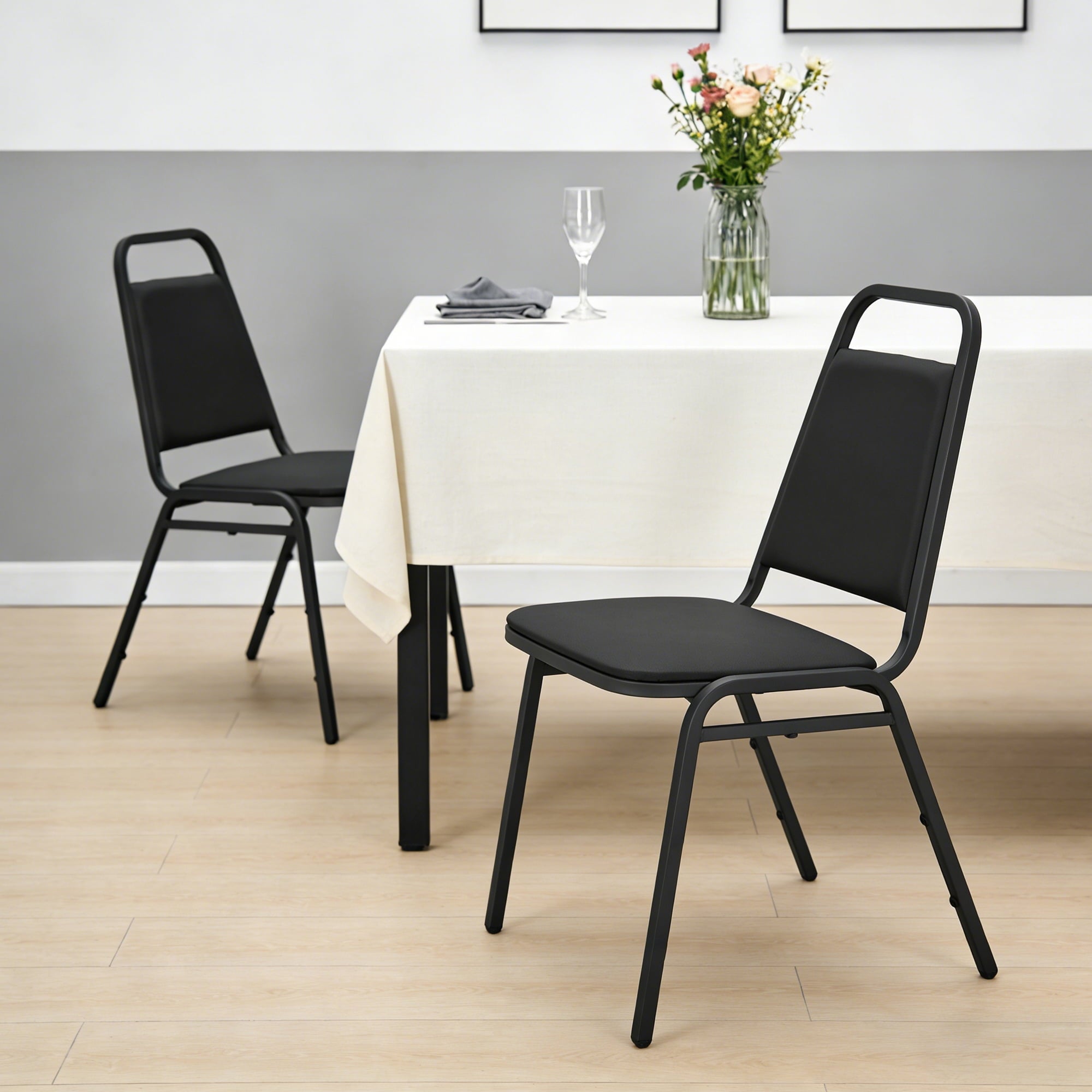 HaiNova Trapezoidal Back Vinyl Stacking Banquet Chair, Multipurpose Stacking Chair with Padded Seat and Back,for Weddings,dinners, Black