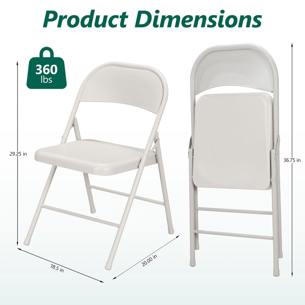 HaiNova All Iron Steel Folding Chair 4 Pack,Durable Portable,Capacity 350 lbs, Indoor/Outdoor Dual-Use Seating for Various Occasions, Khaki