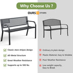 HaiNova Metal Outdoor Bench, 47in Patio Garden Benches with National Flag Pattern Backrest for Backyard, Lawn, Deck, Porch, Park, Black