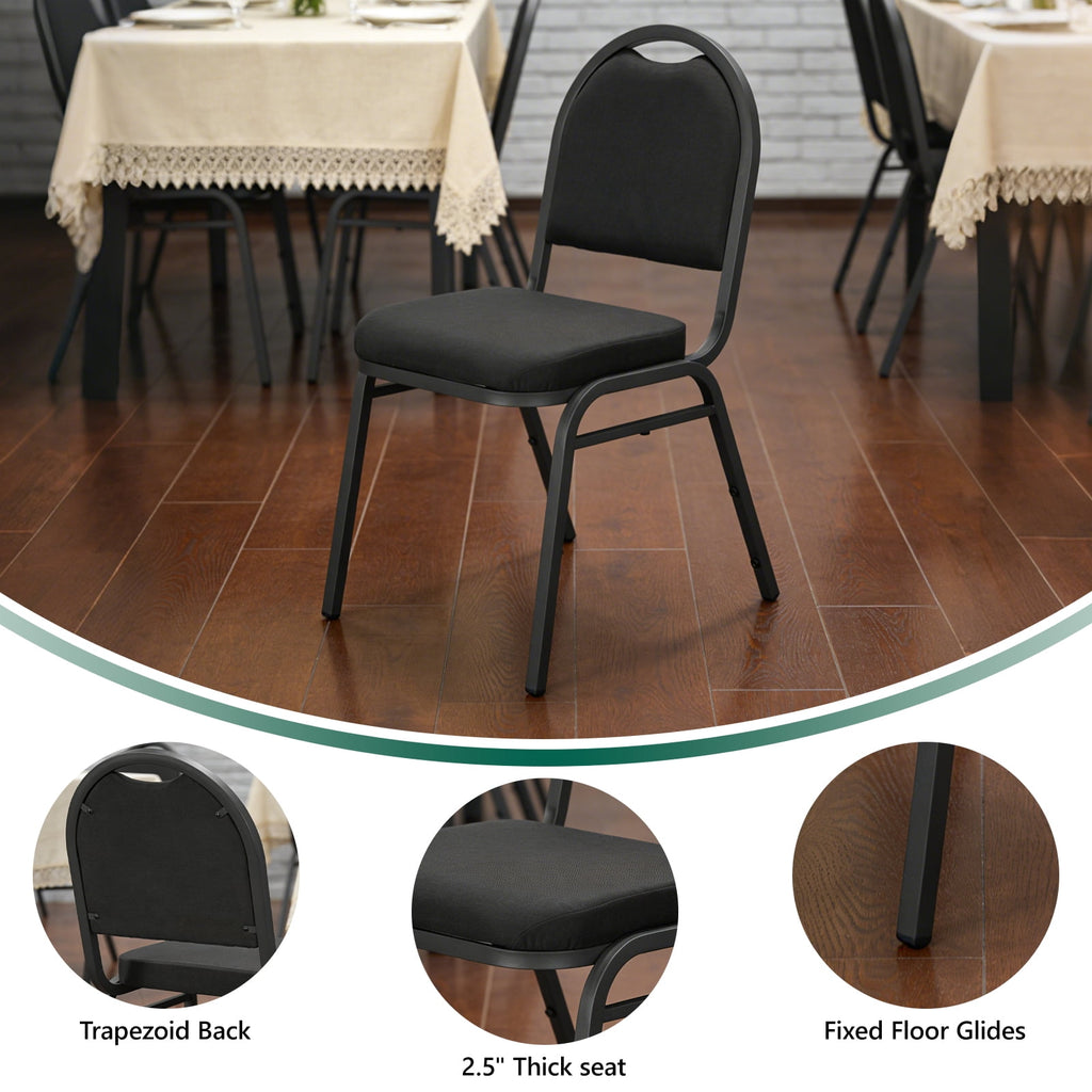 HaiNova Dome Back Stack Chair 4 Pack, with Black Vinyl Seat and Back, 500-lb Weight Capacity, Black Steel Frame, for Banquets, Weddings, Black