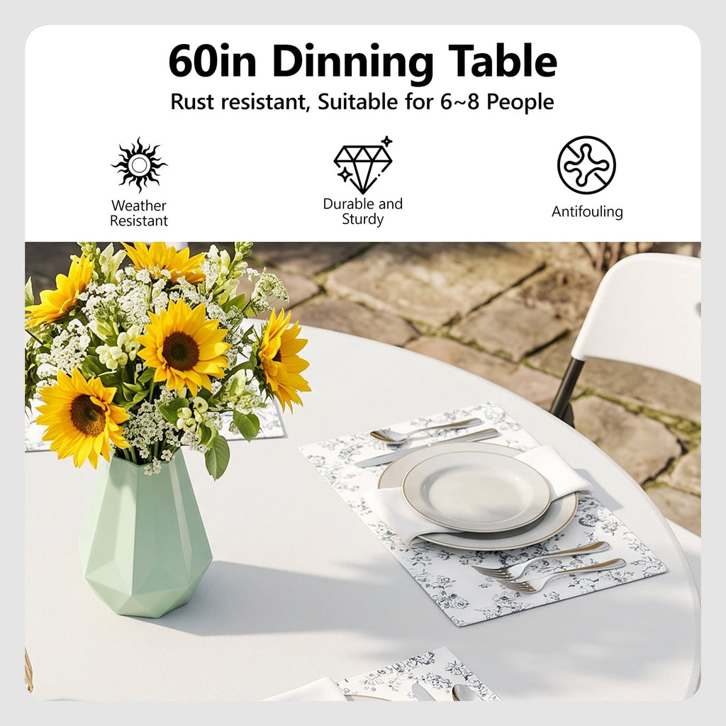 HaiNova 60in Round Folding Table, Heavy Duty Plastic Table for Commercial Event Wedding Party Desk, Accommodate 6-8 People, White