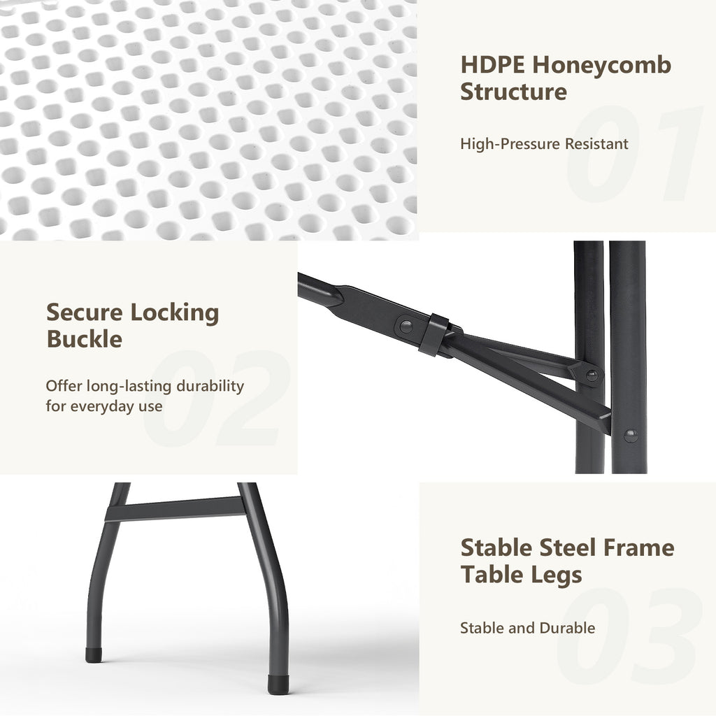 8ft Folding Table, Heavy Duty Plastic Card Table with Foldable Legs