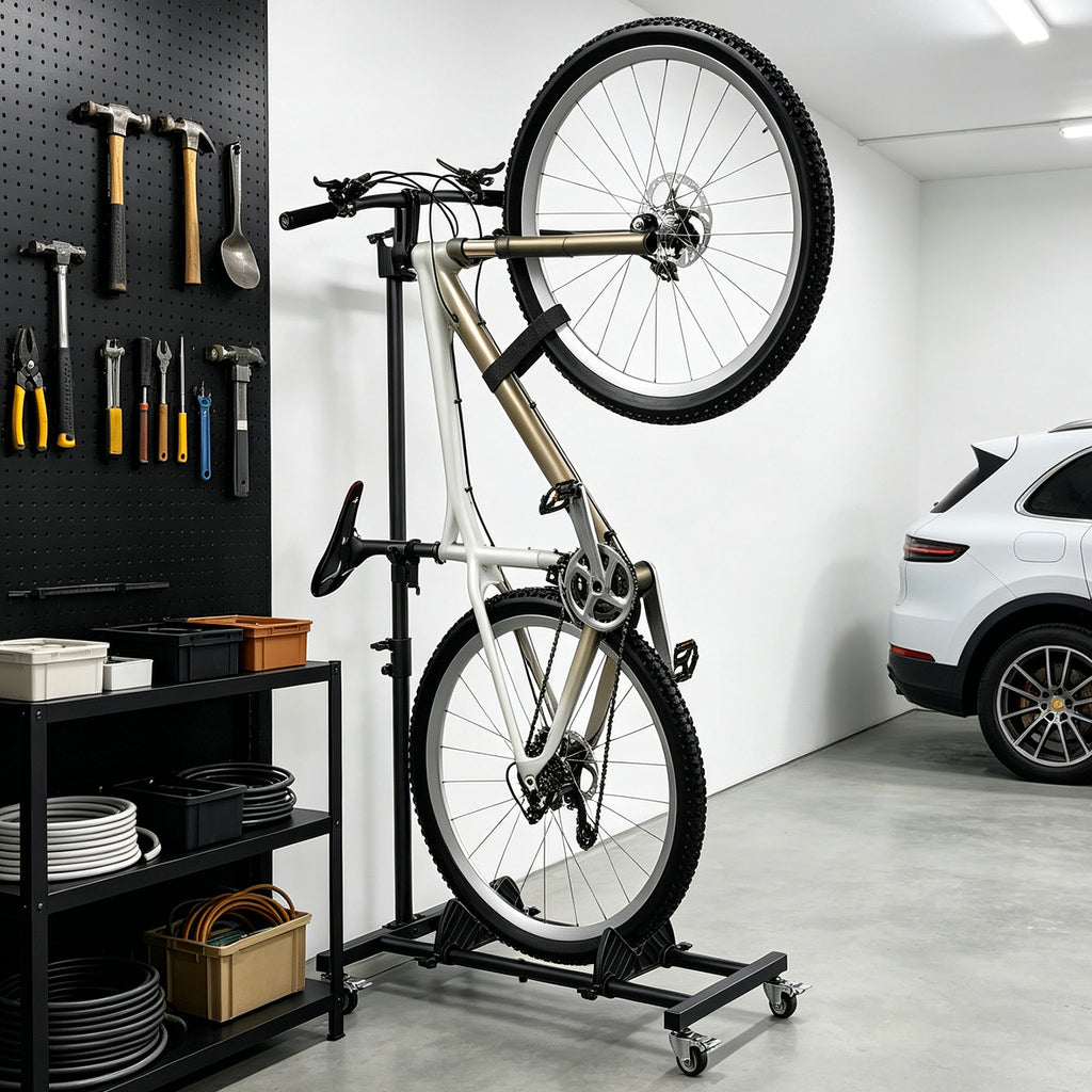 HaiNova Adjustable Height Vertical Bike Stand, Freestanding Bike Rack with Wheels for Garage & Apartment, Safe & Secure, for Wheels Sizes up to 29”