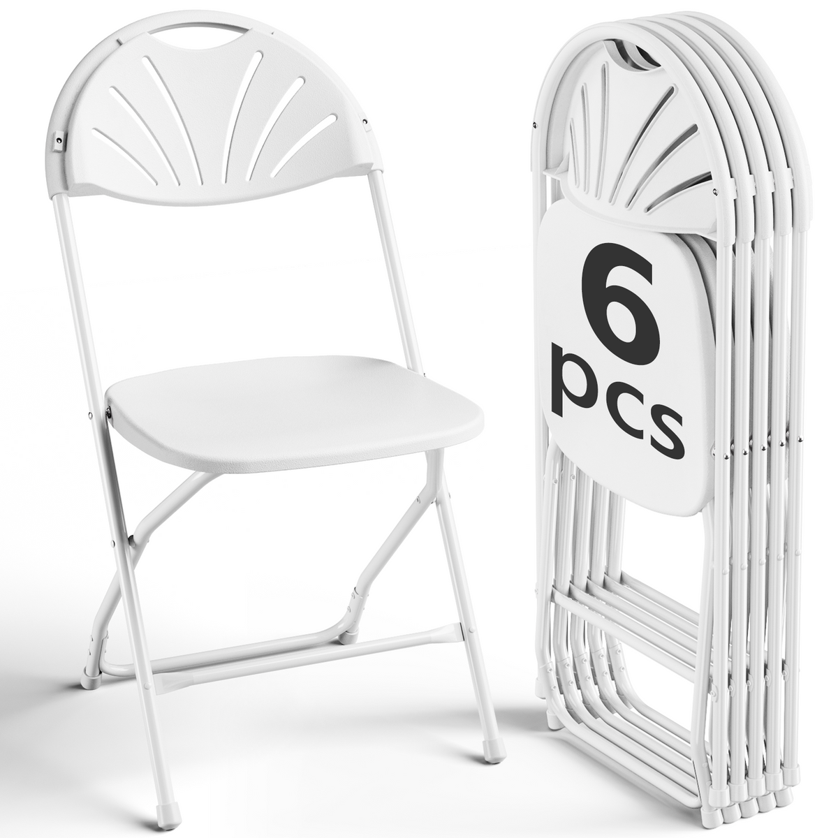 HaiNova 2 Pack Fan Back Folding Chairs, Metal Frame Indoor Outdoor Portable Stackable Seat, for Party Home Events Capacity 650 lbs, White
