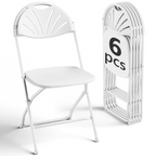 HaiNova 2 Pack Fan Back Folding Chairs, Metal Frame Indoor Outdoor Portable Stackable Seat, for Party Home Events Capacity 650 lbs, White