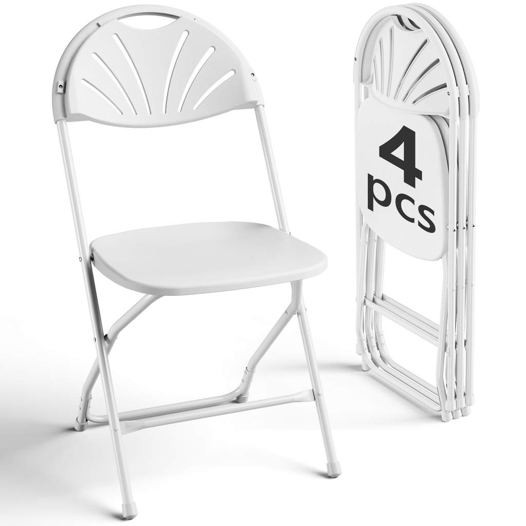 HaiNova 2 Pack Fan Back Folding Chairs, Metal Frame Indoor Outdoor Portable Stackable Seat, for Party Home Events Capacity 650 lbs, White