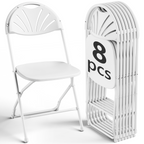 HaiNova 2 Pack Fan Back Folding Chairs, Metal Frame Indoor Outdoor Portable Stackable Seat, for Party Home Events Capacity 650 lbs, White