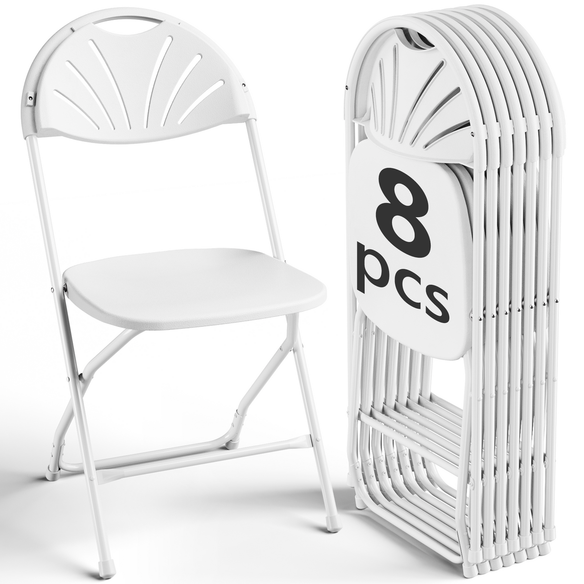 HaiNova 2 Pack Fan Back Folding Chairs, Metal Frame Indoor Outdoor Portable Stackable Seat, for Party Home Events Capacity 650 lbs, White