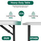 Folding Table, 4FT Foldable Picnic Table with Adjustable Height, Heavy Duty Fold-in-Half Portable Table for Weddings, Camping, RV Travel, Parties, BBQs, and Indoor Use, Easy to Fold and Store