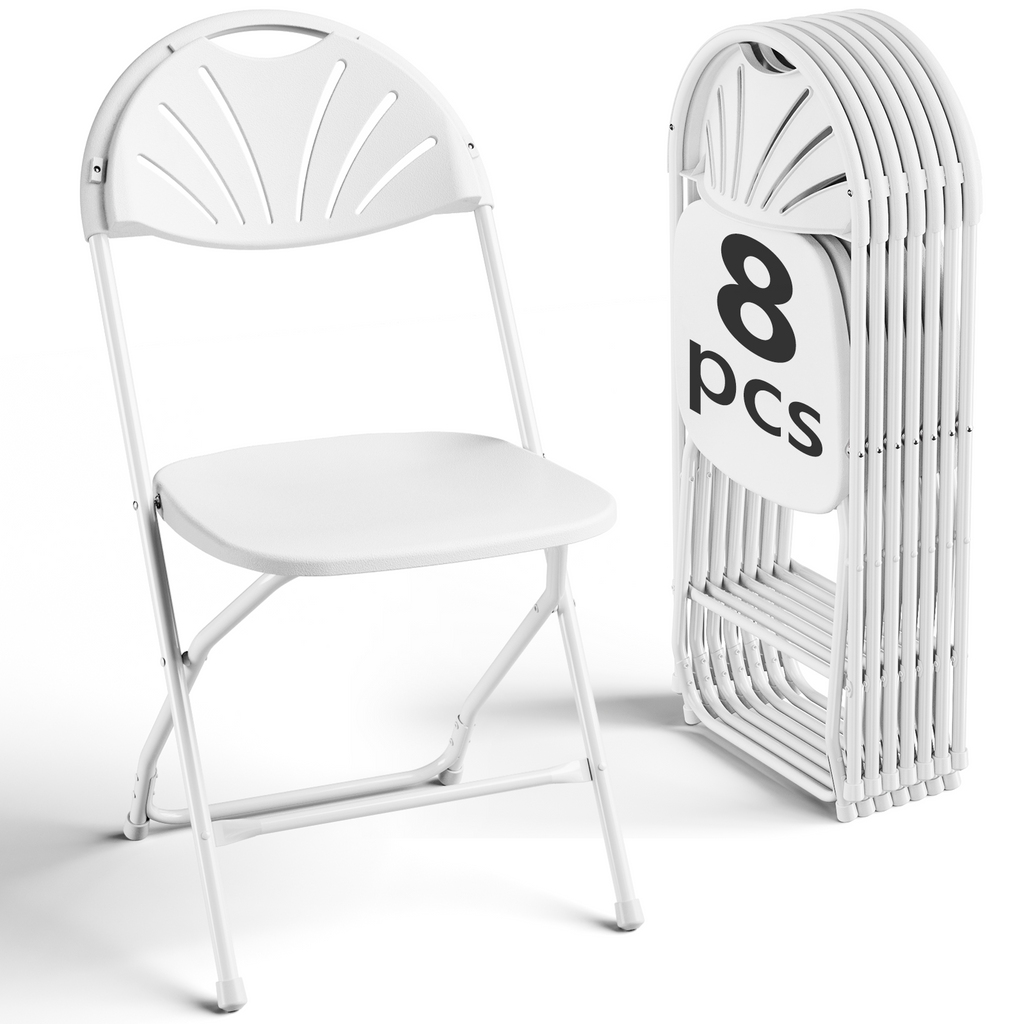 HaiNova 2 Pack Fan Back Folding Chairs, Metal Frame Indoor Outdoor Portable Stackable Seat, for Party Home Events Capacity 650 lbs, White