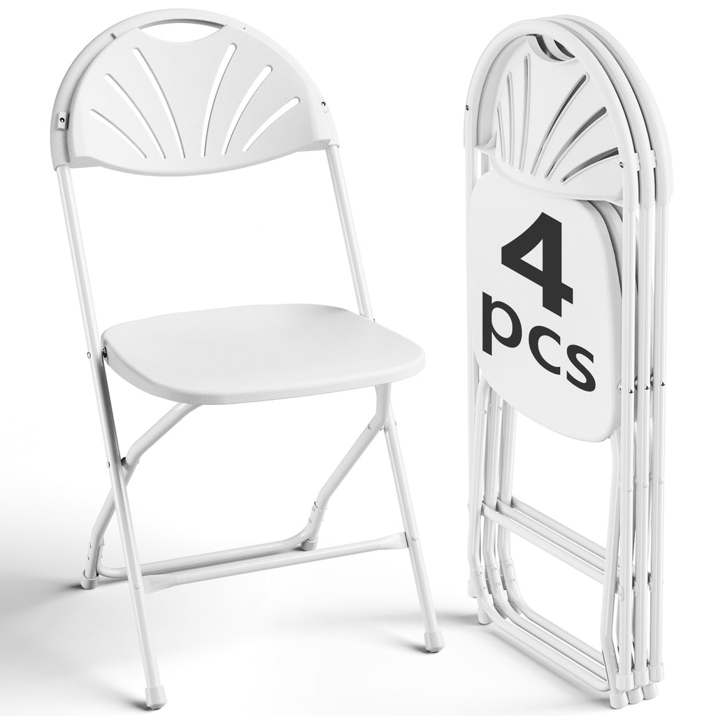 HaiNova 2 Pack Fan Back Folding Chairs, Metal Frame Indoor Outdoor Portable Stackable Seat, for Party Home Events Capacity 650 lbs, White