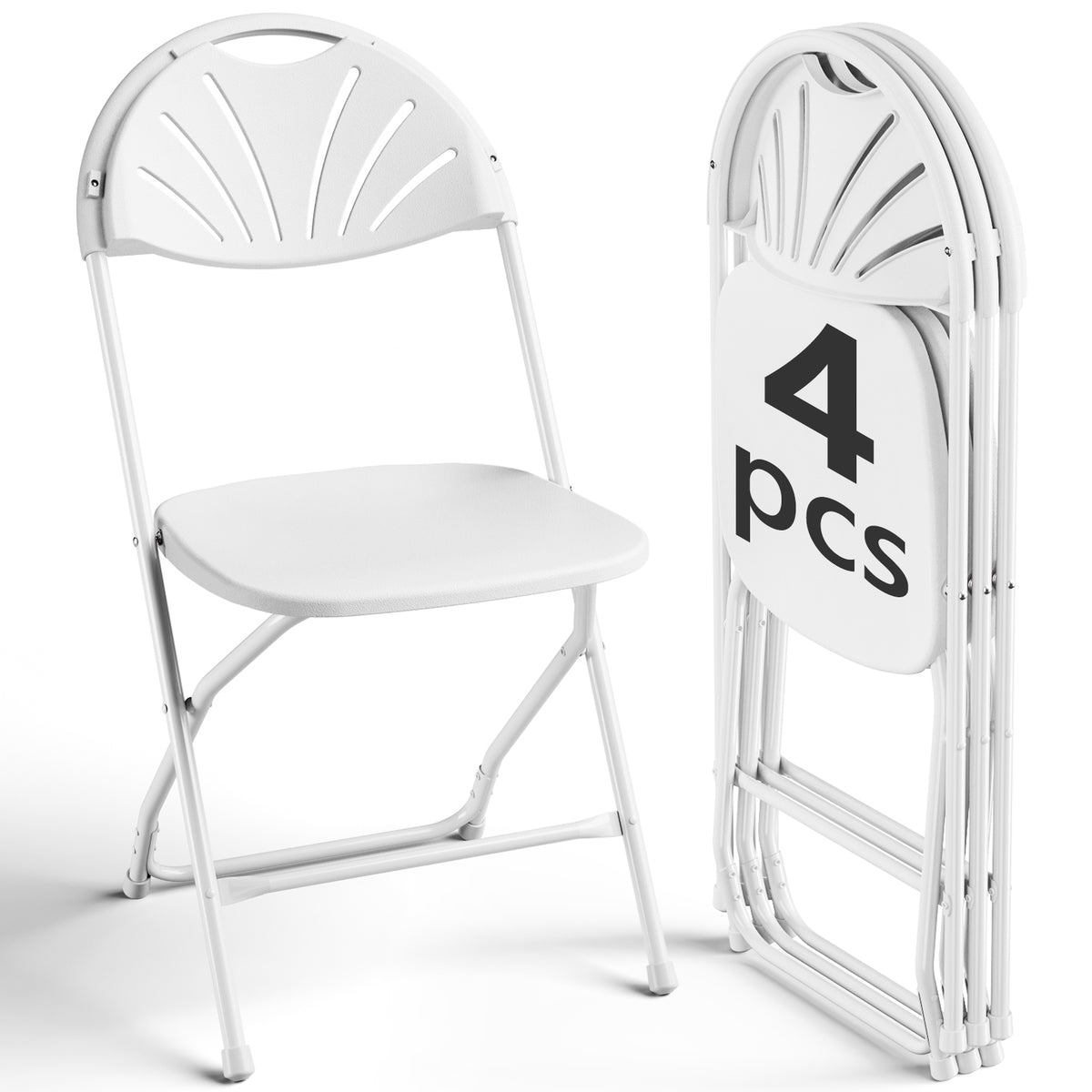 HaiNova 2 Pack Fan Back Folding Chairs, Metal Frame Indoor Outdoor Portable Stackable Seat, for Party Home Events Capacity 650 lbs, White