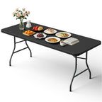 6ft Folding Table, Heavy Duty Plastic Card Table with Foldable Steel Legs, Metal Frame Support up to 600 lb, Portable for Indoor, Outdoor, Picnic, Camping, Dining, Party, Black
