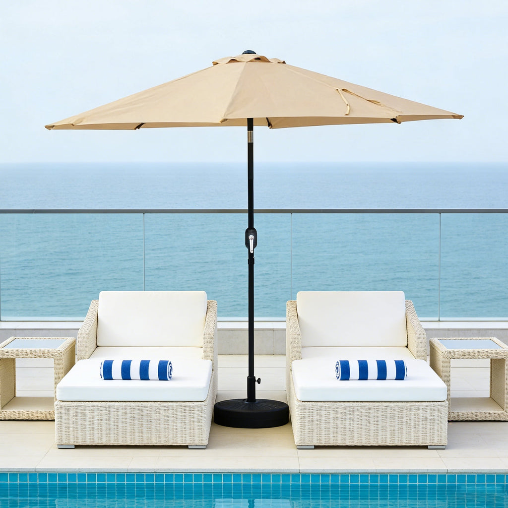WLLJOY 9FT Outdoor Patio Umbrella Table Market Umbrella with Push Button Tilt/Crank, UV Protection Waterproof Suitable for Garden, Deck, Khaki