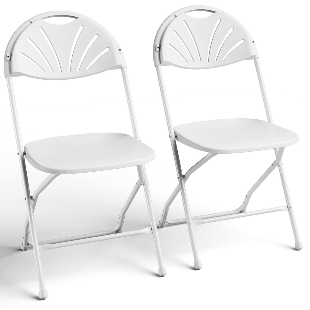 HaiNova 2 Pack Fan Back Folding Chairs, Metal Frame Indoor Outdoor Portable Stackable Seat, for Party Home Events Capacity 650 lbs, White