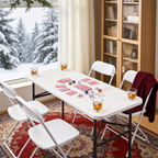 4ft Folding Table, Heavy Duty Plastic Card Table with Foldable Steel Legs, Metal Frame Support up to 400 lb, Portable for Indoor, Outdoor, Picnic, Camping, Dining, Party, White