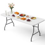 6ft Folding Table, Heavy Duty Plastic Card Table with Foldable Steel Legs, Metal Frame Support up to 600 lb, Portable for Indoor, Outdoor, Picnic, Camping, Dining, Party, Black