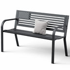 47" Outdoor Garden Bench, Iron Steel Frame Patio Bench with Backrest, Black