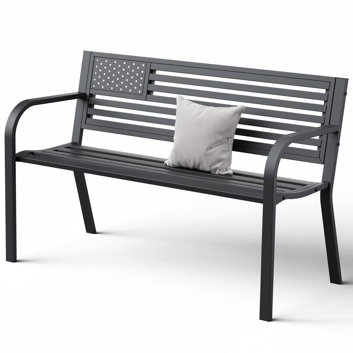 47" Outdoor Garden Bench, Iron Steel Frame Patio Bench with Backrest, Black