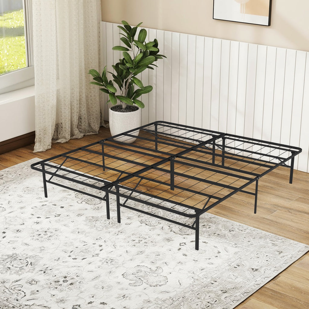 HaiNova King Bed Frame Folding Metal Platform Bed Frame with Heavy Duty and Strong Bearing Capacity, 14 Inches High, Black