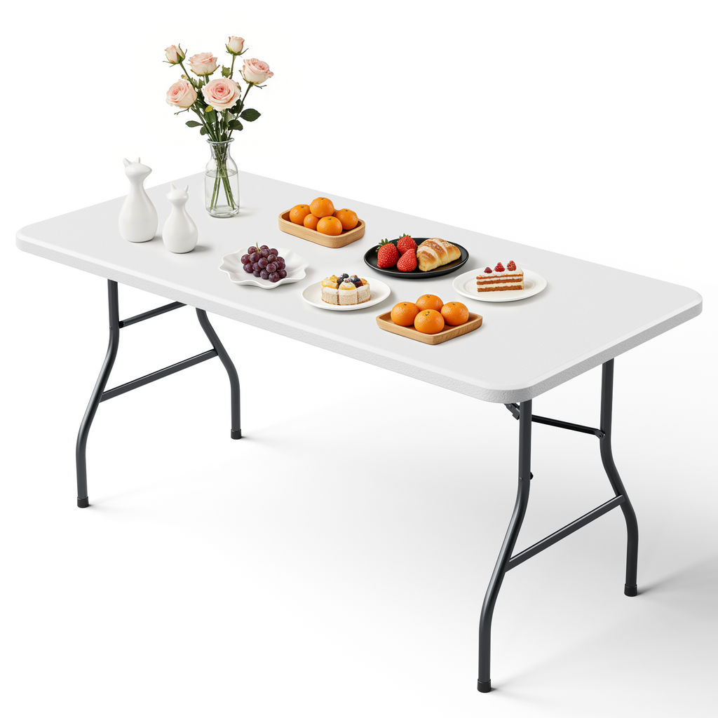 5FT Folding Table, Heavy Duty Plastic Table with Foldable Legs, Black