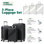 Luggage Sets 3 Piece, ABS Hardside Suitcase Set (20/24/28) with Spinner Wheels, TSA Security Lock, Airline-Approved Carry-On & Lightweight Large Checked Luggage for Business, Travel, Family Vacations