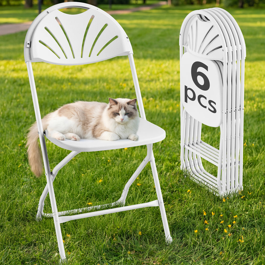 HaiNova 2 Pack Fan Back Folding Chairs, Metal Frame Indoor Outdoor Portable Stackable Seat, for Party Home Events Capacity 650 lbs, White
