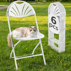 HaiNova 2 Pack Fan Back Folding Chairs, Metal Frame Indoor Outdoor Portable Stackable Seat, for Party Home Events Capacity 650 lbs, White