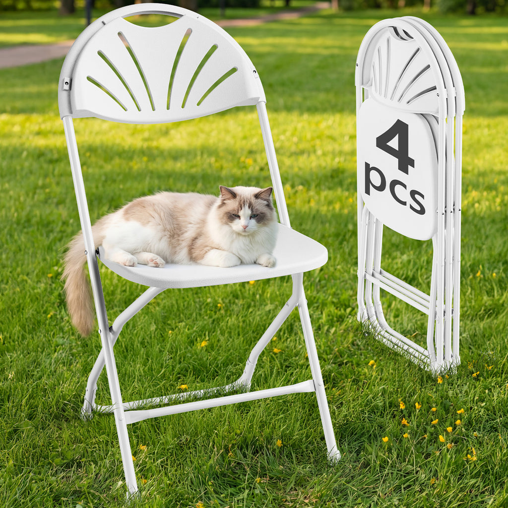 HaiNova 2 Pack Fan Back Folding Chairs, Metal Frame Indoor Outdoor Portable Stackable Seat, for Party Home Events Capacity 650 lbs, White