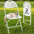 HaiNova 2 Pack Fan Back Folding Chairs, Metal Frame Indoor Outdoor Portable Stackable Seat, for Party Home Events Capacity 650 lbs, White