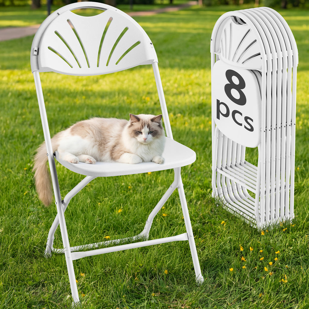 HaiNova 2 Pack Fan Back Folding Chairs, Metal Frame Indoor Outdoor Portable Stackable Seat, for Party Home Events Capacity 650 lbs, White