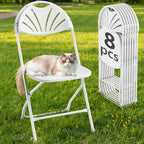 HaiNova 2 Pack Fan Back Folding Chairs, Metal Frame Indoor Outdoor Portable Stackable Seat, for Party Home Events Capacity 650 lbs, White