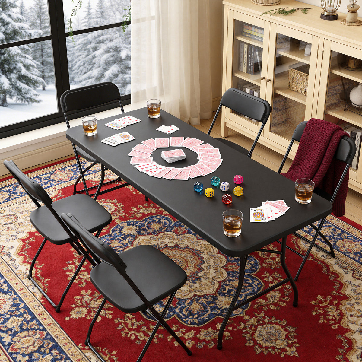 5FT Folding Table, Heavy Duty Plastic Table with Foldable Legs, Black