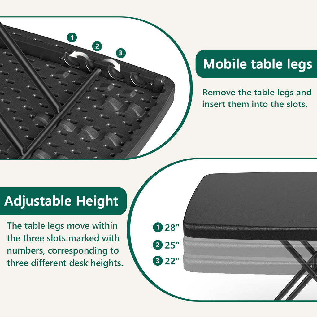 Folding Table 30 Inch - Small Desk Adjustable Height TV Tray for Laptop, Couch, Camping - Heavy Duty Utility Foldable Table for Small Spaces, No Assembly Required, Pink Granite