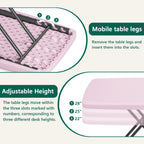 Folding Table 30 Inch - Small Desk Adjustable Height TV Tray for Laptop, Couch, Camping - Heavy Duty Utility Foldable Table for Small Spaces, No Assembly Required, Pink Granite