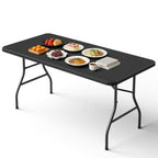 5FT Folding Table, Heavy Duty Plastic Table with Foldable Legs, Black